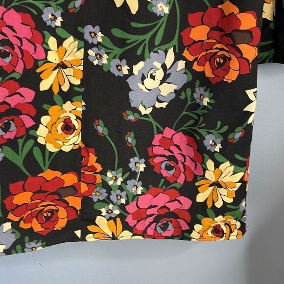 Fleur Bleue Black Floral Tent Dress with Ruffled Neck and Wide Sleeves Size 2 - Picture 7 of 7